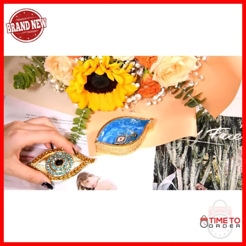 Handmade Evil Eye Jewelry Box Gold Keepsake Magnetic Closure Crystals Boho Decor - Picture 7 of 7